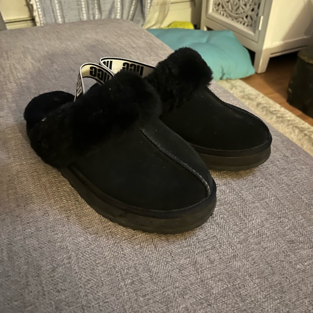 UGG Black Fur-Lined Kids Slippers